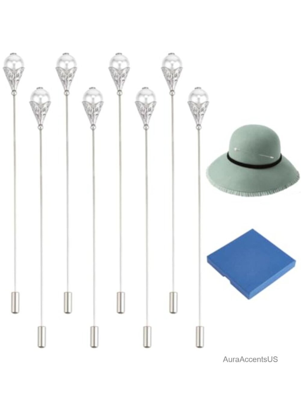 Pearl Hat Pin Set 8Pcs Brass Brooch Pins for Hats Scarves Ties
